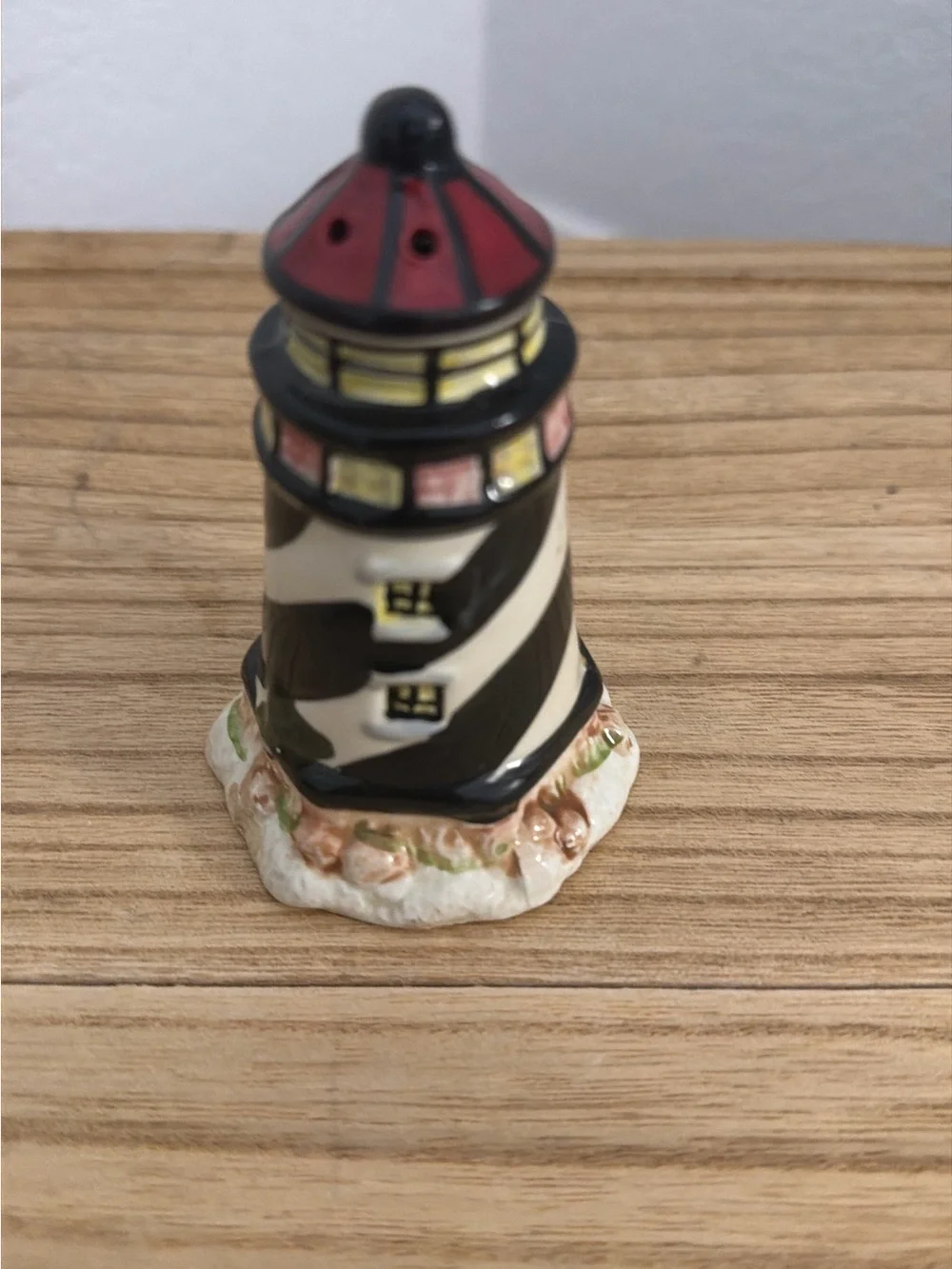 Striped Lighthouse Ceramic Figurine - Black, White & Red salt shaker
